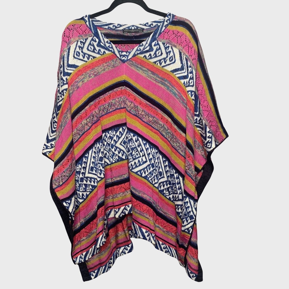 Peruvian Connection Knit Aztec Western Bolivian Pima Cotton Poncho Women’s OS
